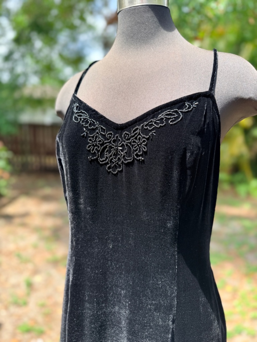 90s 2000s Maggie London Velvet 100% Silk Drop Waist Dress - Picture 5 of 12